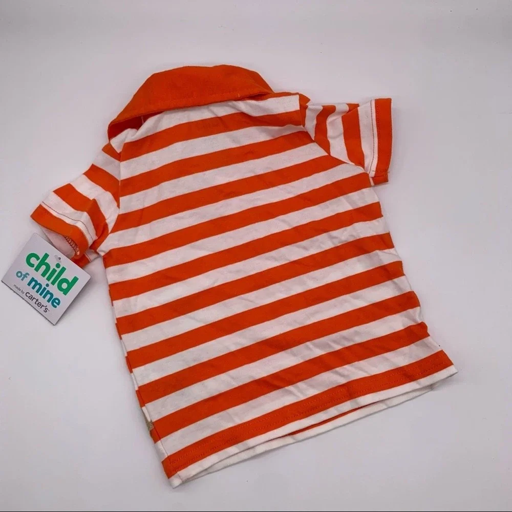 Carters Child of Mine Puppy Dog Polo Shirt Size 6-9 Mo Orange White Stripe NWT